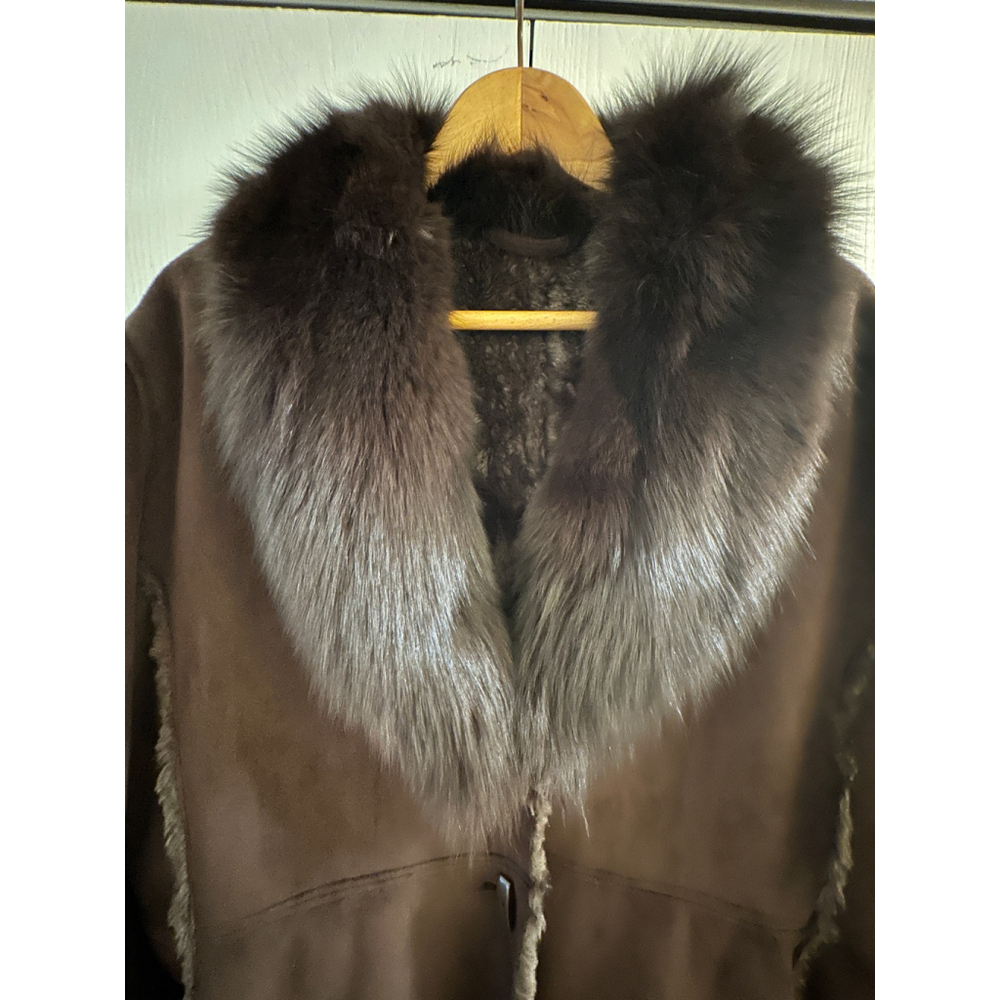 Wilsons Leather Faux Shearling Coat w/ Genuine Fox Fur Collar XL - Picture 6 of 11